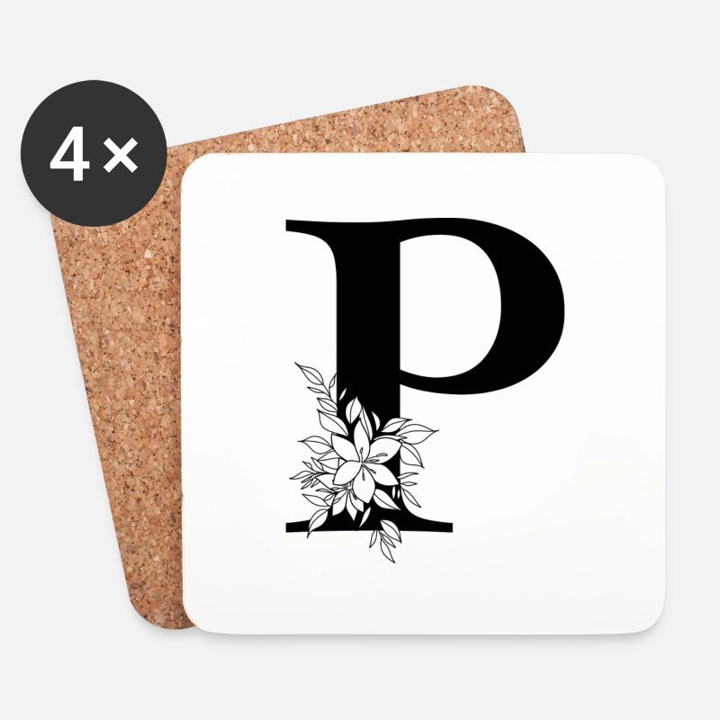 Buchstabe P - Untersetzer (4er-Set) - Weiß