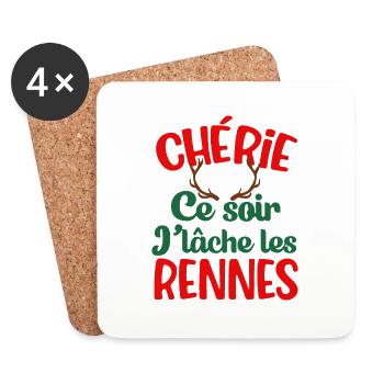 Chérie ce soir je lâche les rennes couple humour - Dessous de verre (lot de 4) - blanc - Devant