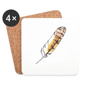 Feather brown-yellow hand-drawn (long-eared owl) - Coasters (set of 4) - white - Front