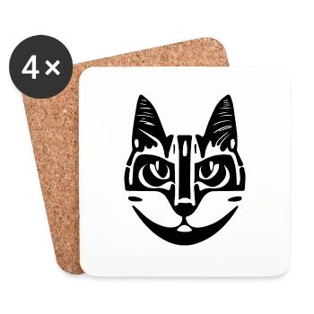 Illustration eines Katzenporträts, Vektor - Untersetzer (4er-Set) - Weiß - Vorne