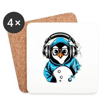 Pingouin avec pull bleu - Dessous de verre (lot de 4) - blanc - Devant