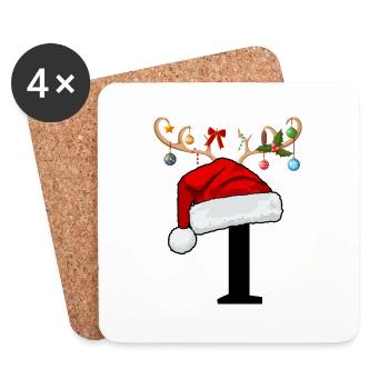 Lettre I bonnet de Noël - Dessous de verre (lot de 4) - blanc - Devant