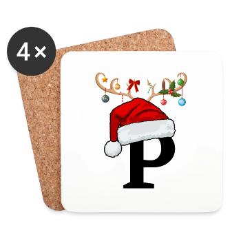 Buchstabe P Weihnachtsmütze - Untersetzer (4er-Set) - Weiß - Vorne