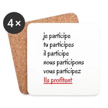 Je participe cadeau original - Dessous de verre (lot de 4) - blanc - Devant
