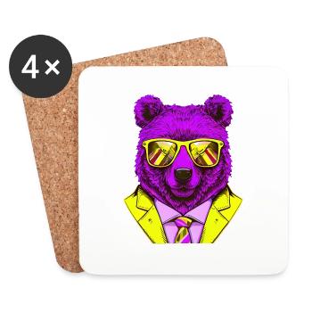 cool boss bear with sunglasses on - Untersetzer (4er-Set) - Weiß - Vorne