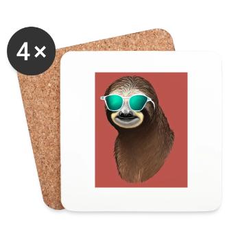Cool Comic Portrait of a Sloth with sunglasses - Coasters (set of 4) - white - Front