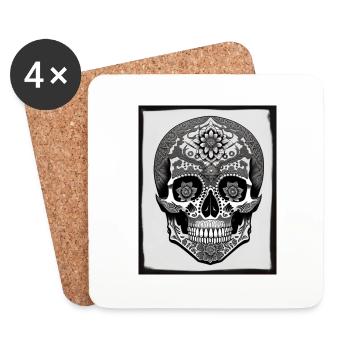 Totenkopf Ornament - Untersetzer (4er-Set) - Weiß - Vorne