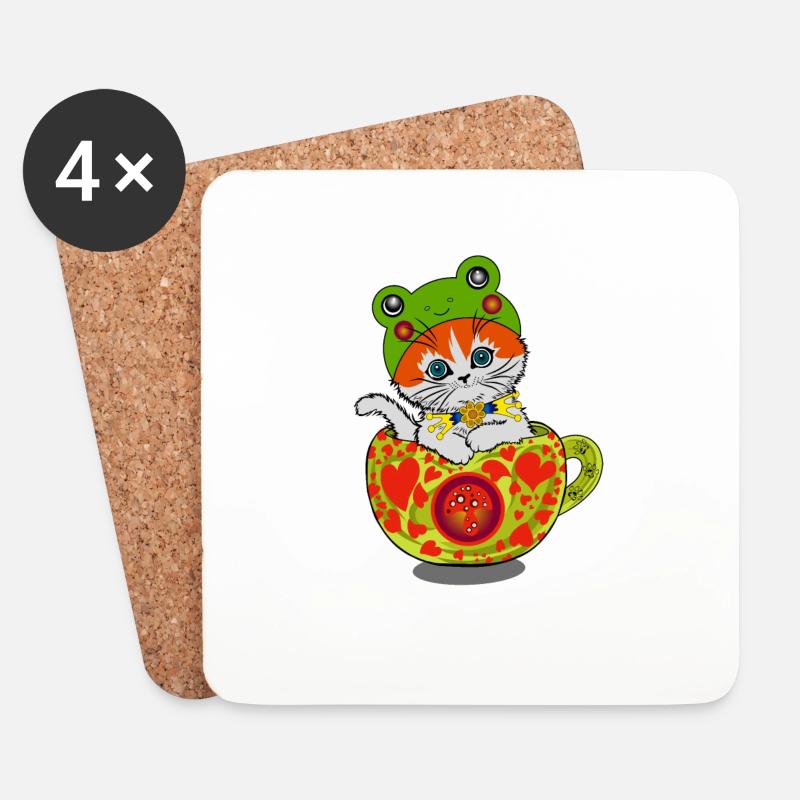 Katze - Untersetzer (4er-Set) - Weiß