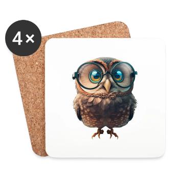 Hibou mignon avec de grandes lunettes - Dessous de verre (lot de 4) - blanc - Devant