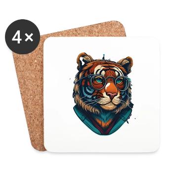 Tiger als Nerd mit Buch - Untersetzer (4er-Set) - Weiß - Vorne