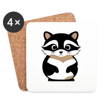 Ratons laveurs Mignon Dessin animé Raton laveur 3 - Dessous de verre (lot de 4) - blanc - Devant