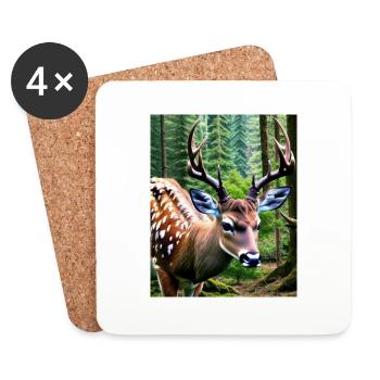 Cool Comic Portrait of a wild fallow deer majestic - Coasters (set of 4) - white - Front