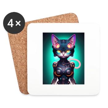 Conception Cyborg Cat - Dessous de verre (lot de 4) - blanc - Devant