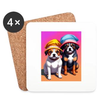 mignon petit chien mignon avec chapeau - Dessous de verre (lot de 4) - blanc - Devant