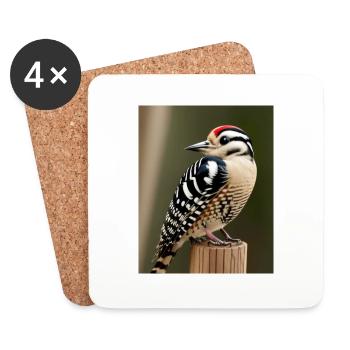 Pileated woodpecker red headed cool comic drawing - Coasters (set of 4) - white - Front