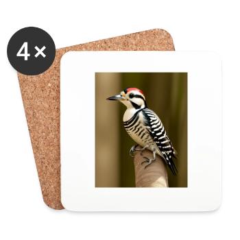 Pileated woodpecker red headed cool comic drawing - Coasters (set of 4) - white - Front