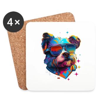 Terrier avec lunettes de soleil coloré et coloré - Dessous de verre (lot de 4) - blanc - Devant