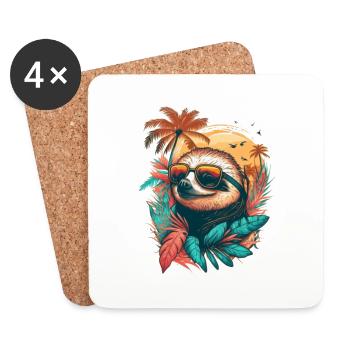 Cool sloth in summer and holidays under palm trees - Coasters (set of 4) - white - Front