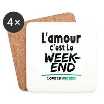 L'amour c'est le weekend - expression camerounaise - Dessous de verre (lot de 4) - blanc - Devant