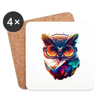 Colorful Barn Owl Nocturnal Bird with Glasses - Coasters (set of 4) - white - Front