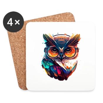 Owl with sunglasses as a cool colorful illustration - Coasters (set of 4) - white - Front