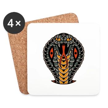 Style de tatouage à l’ancienne Cobra Snake - Dessous de verre (lot de 4) - blanc - Devant