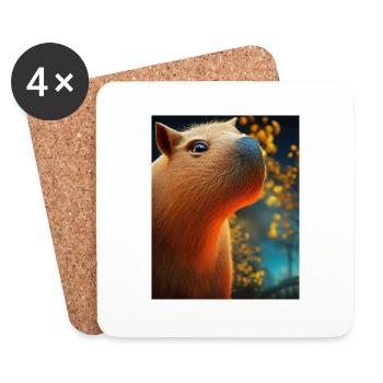 Cool Portrait comique de Capybara la nuit - Dessous de verre (lot de 4) - blanc - Devant