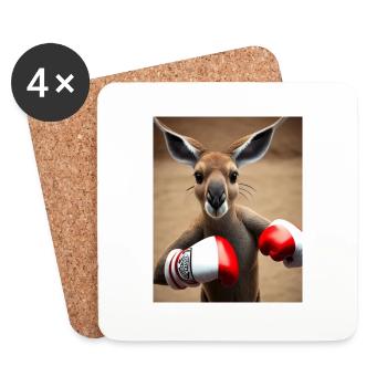 boxing kangaroo comic drawing animal australia - Coasters (set of 4) - white - Front