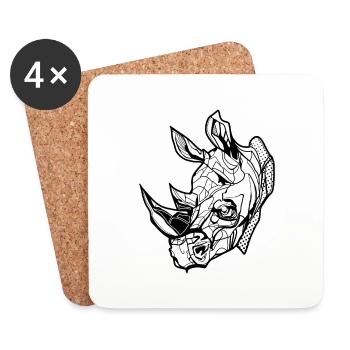 Rhinocéros // Ilustration // Papachydermes - Dessous de verre (lot de 4) - blanc - Devant