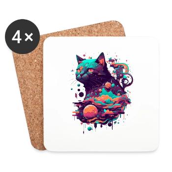 Un chat effrayant comme cadeau de fantaisie - Dessous de verre (lot de 4) - blanc - Devant