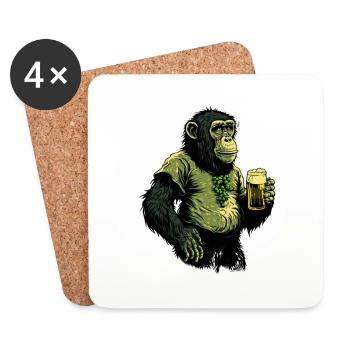 Chimpanzé à la bière avec chemise de houblon - Dessous de verre (lot de 4) - blanc - Devant