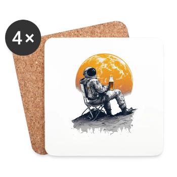 Coole Illustration Astronaut mit Bier auf Mond - Untersetzer (4er-Set) - Weiß - Vorne