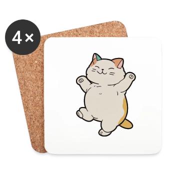 Kawaii mignon heureux chat coloré dansant - Dessous de verre (lot de 4) - blanc - Devant