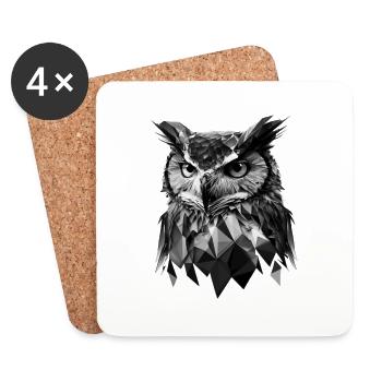 Polygon Owl in Black and White – Bird Art - Coasters (set of 4) - white - Front