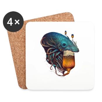 Deep-sea creature with tentacles andbeer - Coasters (set of 4) - white - Front