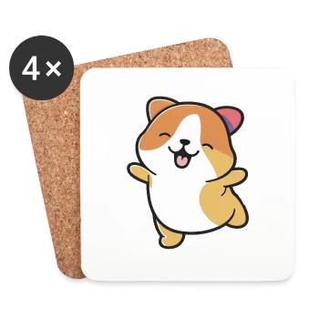 Kawaii Mignon Happy Colorful Dog Dancing - Dessous de verre (lot de 4) - blanc - Devant