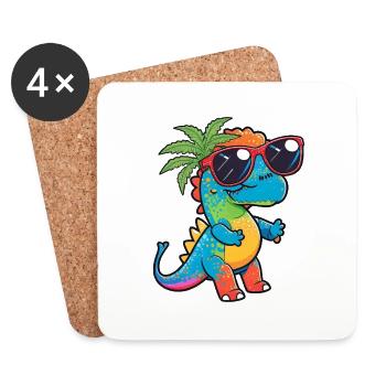 Kawaii Mignon Happy Colorful Dino avec des lunettes de soleil - Dessous de verre (lot de 4) - blanc - Devant