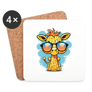 Kawaii mignonne girafe colorée heureuse avec des lunettes de soleil - Dessous de verre (lot de 4) - blanc - Devant