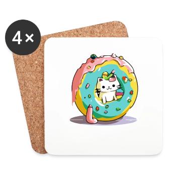 Donutcat (Donutkatze) - Untersetzer (4er-Set) - Weiß - Vorne
