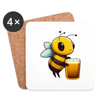 Cute bee with beer. Beer shirt for beekeepers - Coasters (set of 4) - white - Front