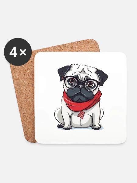Mops - Untersetzer (4er-Set) - Weiß