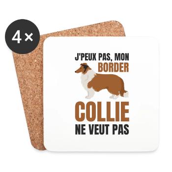 Border collie chien doux - Dessous de verre (lot de 4) - blanc - Devant