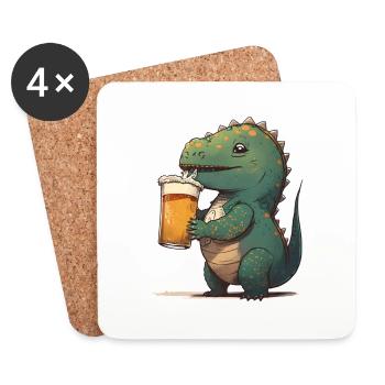 Lustiger Dinosaurier trinkt ein Glas Bier - Untersetzer (4er-Set) - Weiß - Vorne