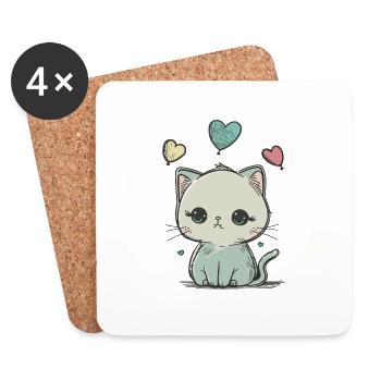cute little Doodle cat - Coasters (set of 4) - white - Front