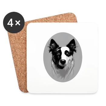 Border Collie black-white oval - Coasters (set of 4) - white - Front
