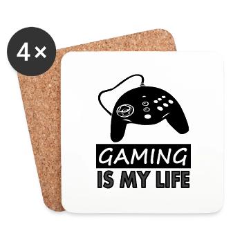 Gamer Game Play Joystick PC Jeux Cadeau - Dessous de verre (lot de 4) - blanc - Devant