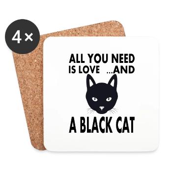 Black Cat Cat Friend Pet Cat's Eye - Coasters (set of 4) - white - Front