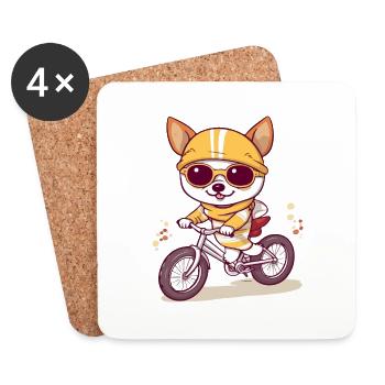Lilo the dog on the bike - Coasters (set of 4) - white - Front