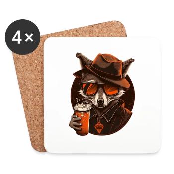 Cooler Fuchs mit Sonnenbrille, Hut und Bier - Untersetzer (4er-Set) - Weiß - Vorne