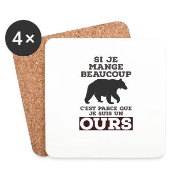 Je mange beaucoup je suis un ours - Dessous de verre (lot de 4) - blanc - Devant